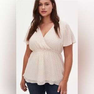 Torrid Lily - Ivory Swiss Dot Surplice Babydoll Blouse